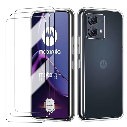 Cover e 3Pcs Vetrino Compatible con Motorola Moto G84 antiurto Custodia piu Vetro temperato con protezione Moto G84 Pellicola protettiva Clear
