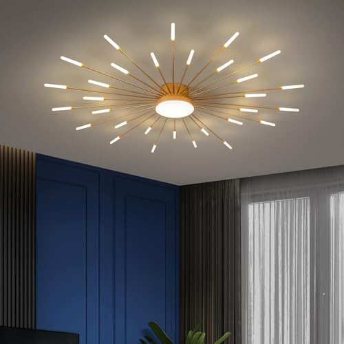 Plafonnier LED moderne doré à 31 têtes lumineuses pour le salon