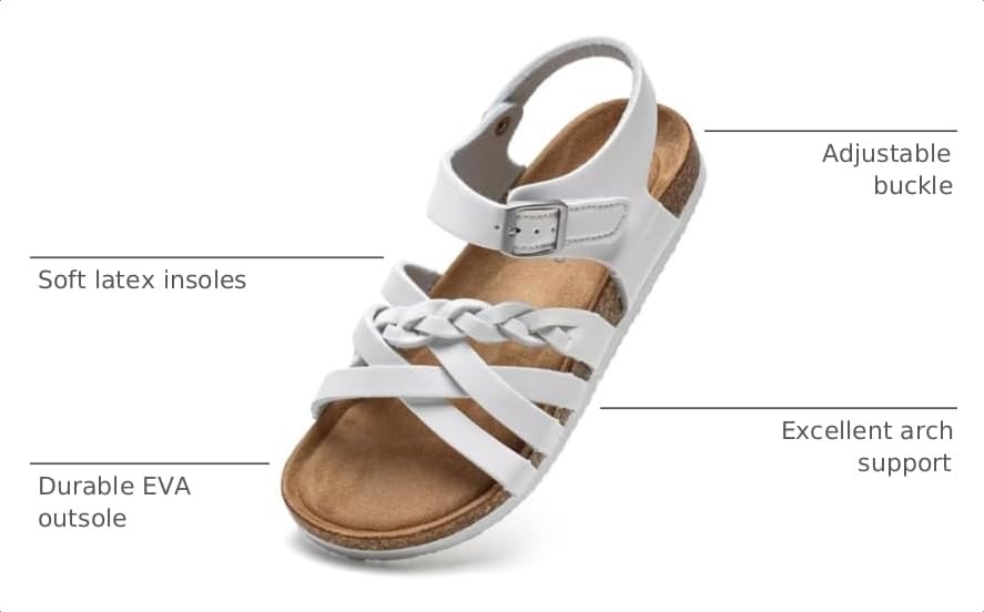 Image of Torotto Girls Sandals with Cork Footbed Adjustable Buckle Casual Slides Sandals Open Toes Flat for Kids Toddler
