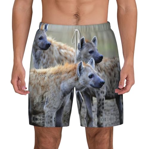 Short de plage hyène imprimé pour homme : maillot de bain double couche séchage rapide
