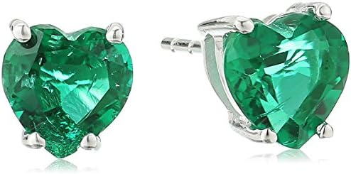Amazon Collection 10k White Gold Gemstone Heart Stud Earrings for Women with Butterfly Backs