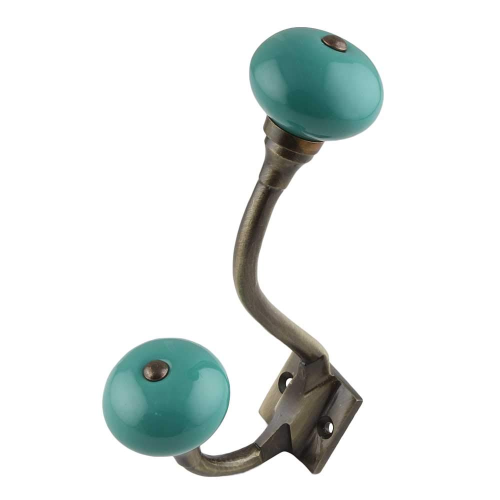 Indian-Shelf Ceramic Wall Hangers - Sea Green Wall Hooks - Solid Wall Hangings - Hanger Hooks - Keyholders - Hanger for Clothes Hanging - Cloth Hanger - Door Hanger - Robe Hooks - 4 Pack [6.5 Inches]