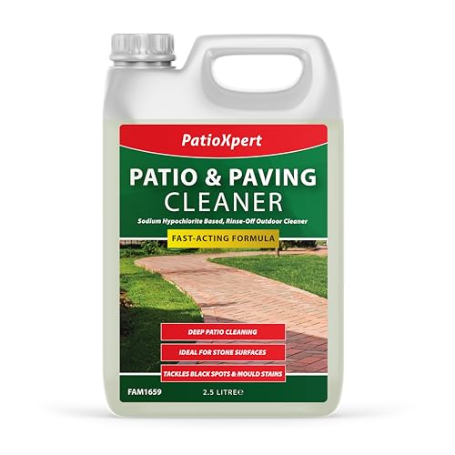 PatioXpert - Fast-Acting Patio & Paving Cleaner 2.5L - Sodium Hypochlorite Based Rinse-Off Outdoor Cleaner for Stone Concrete & Slabs - Removes Black Spots Mould Stains & Dirt