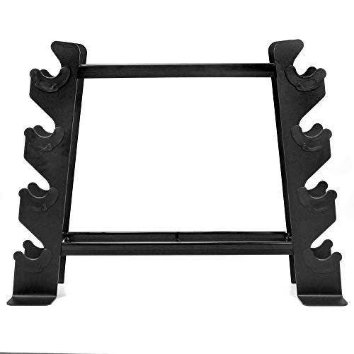 XPRT Fitness Rubber Dumbbell Stand – Dumbbell Storage Rack, Perfect for 5-30 lbs Set – 2 Tiers & 2 Vertical Slots with Protective Inserts – Compact & Versatile Design, Max. Weight 400 lbs.