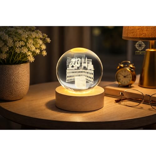 Image of Allah Night Lamp, 3D Crystal Ball with Wooden Base, Illuminate Your Faith with Timeless Elegance Glowing 3D Engraved Crystal Ball Night Lamp
