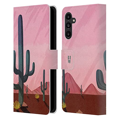 Étui portefeuille Galaxy A13 5G avec fermeture magnétique et motif cactus en cuir
