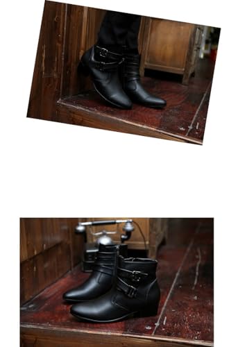 Men's Chelsea Boots Leather Shoes Casual Dress Ankle Boot With Buckle Side Zipper4