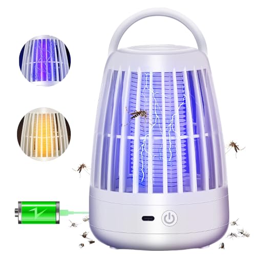 Lámpara eléctrica para matar mosquitos, trampa recargable para matar moscas, matamoscas UV de 360°, atrapasueños portátil para interiores, exteriores, oficina, camping (blanco)