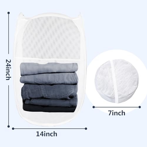 Image of Pop Up Laundry Hamper, Mesh Laundry Basket Collapsible, Foldable Hamper for Travel and Storage (White)