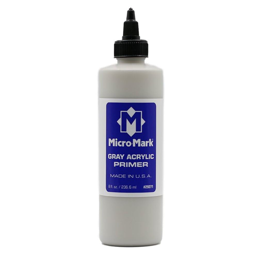 Micro-Mark Gray Acrylic Primer, 8oz - Made in USA Acrylic Surface Primer for Models, Miniatures, and Crafts