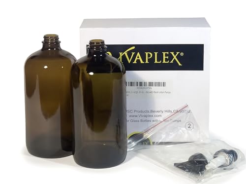 Vivaplex, 2, Large, 32 oz, Empty, Amber Glass Bottles with Black Lotion Pumps3