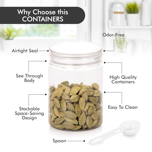 Image of Homeor Plastic Storage Jar & Containers With Spoon, Airtight & BPA Free Containers for Kitchen Storage, Grocery Kitchen Container, Multipurpose Jar, Fridge Storage Container, 300 ML Set 12 Transparent