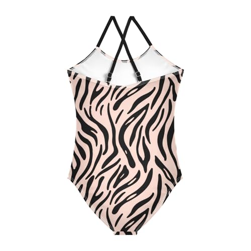 Zebra Stripes Black Pink Girls One Piece Swimsuit Beach Swimwear 208618442