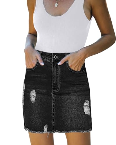 Necooer Women's Denim Skirt Mini High Waist Casual Distressed Sho...