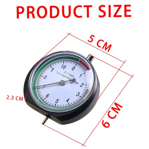 JNNJ Tragbare Reifentiefenmesser, Reifen Profiltiefe Messen, Profiltiefenmesser mit Zifferblatt, Measuring Range 0-11MM, Reifenprofil-Tiefenmessgerät, Reifenmessung