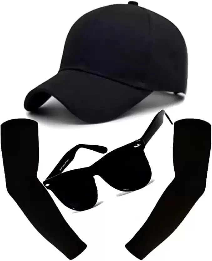 Black Baseball Cap with Sunglasses and Arm Sleeves Unisex Cap for Men and Women Freesize Baseball Caps-image-0