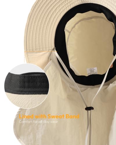 Image of Sun Hats for Men Wide Brim Bucket Hat with Neck Flap for Fishing & Hiking Mens Sun Hat for UV Protection
