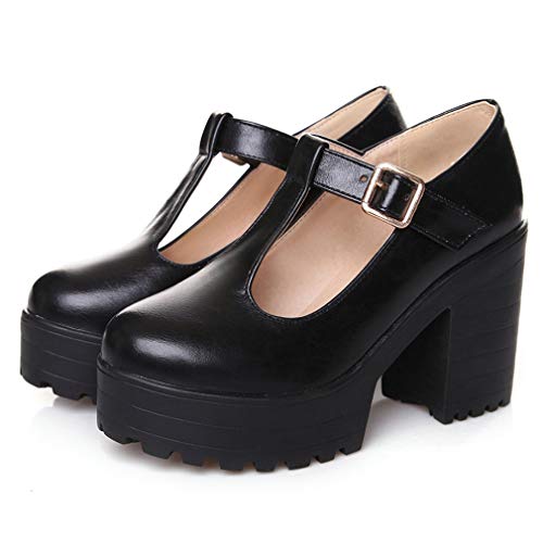 Parisuit Women's Mary Jane Goth Platform Pumps Chunky High Heels T Strap Dress Shoes3