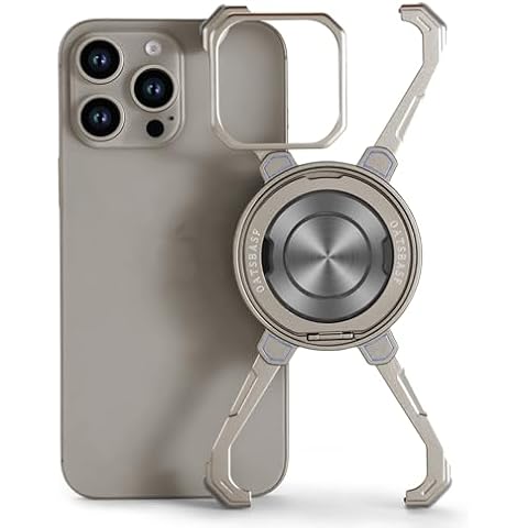 OATSBASF X Case for iPhone 16 Pro 6.3”, with Kickstand 360° Rotatable Magnetic Stand, Frameless Slim Metal Bumper Phone Case, Natural Titanium Cover
