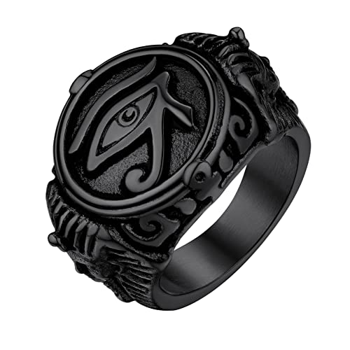 Black Ancient Egypt Pharaoh Eyes of Horus Rings For Men Size 13 Stainless Steel Eye of Ra Ring Protection Jewelry