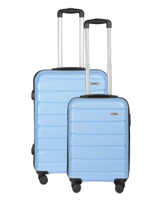 Image of Teakwood Small-Medium Cabin Size 8 Wheels Trolley Bag, Hard Cabin with Zipper Closure, Adjustable Push Button & Cross Side Strap, TSA Lock System 360 Degree (Set of 2, Powder Blue)