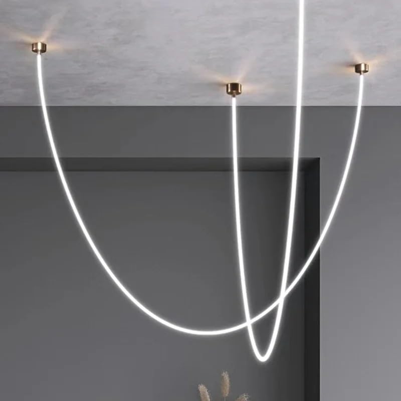 Suspension LED salon lustre minimaliste tube silicone or chaud 200cm