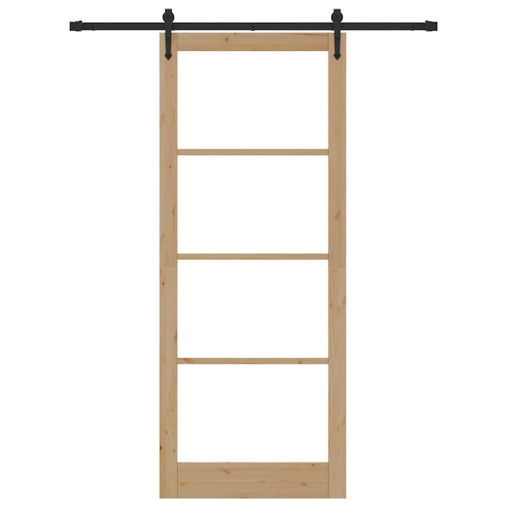Drzwi przesuwne z litego drewna sosnowego z przezroczystym szkłem 93 x 232 cm, drzwi przesuwne do wnętrz, ciche przesuwanie z szynami i rolkami, skrzydło drzwi do mieszkania