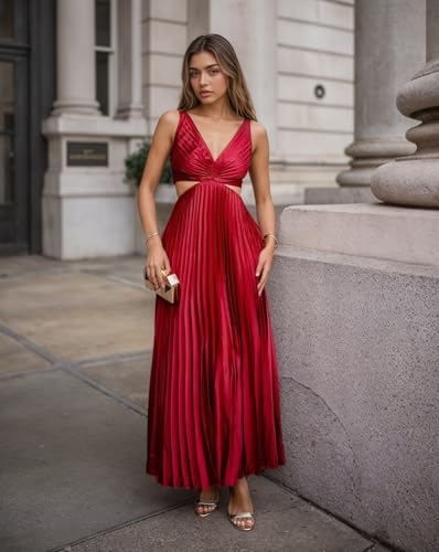 V Neck Pleated Satin Bridesmaid Dresses for Wedding Corset A Line Long Formal Dress JQGB0014