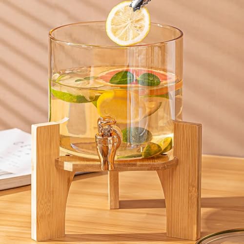 Image of PrimeWorld 1 Pc 3.6 LTR Glass Water Beverage Dispenser with Wooden Stand - Air Tight Lid Glass Pitcher for Detox Water - Mason Jar - Counter Table Top Juice Beer Dispenser for Home Restaurant Party