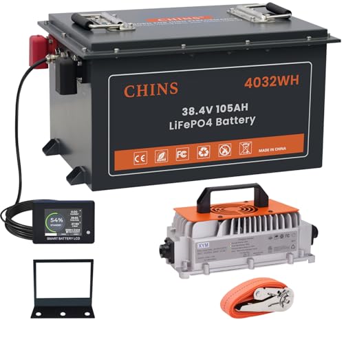 CHINS 36V Lithium Battery 105AH, 200A BMS, Includes 25A Charger, Monitor