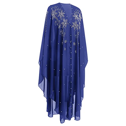 Image of OBEEII Muslim Dress for Women Loose Batwing Sleeved Hooded Beaded Embroidery Long Abaya Dress Kaftan Abayas Islamic Robe