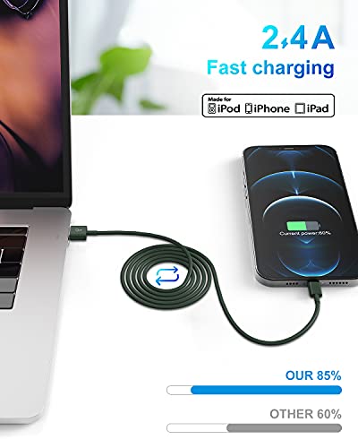 Image of 4 Pack [Apple MFi Certified] Apple Charging Cables 6ft, iPhone Chargers Lightning Cable 6 Foot, Fast iPhone Charging Cord for iPhone 12 /11 /11Pro /11Max / X /XS /XR /XS Max /8 /7, ipad(Dark Green)