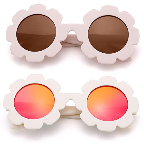 Image of Hycredi Flexible Bendable Flower Baby Polarized Sunglasses with Strap for Newborn Infant Girls Age 0-24 Months