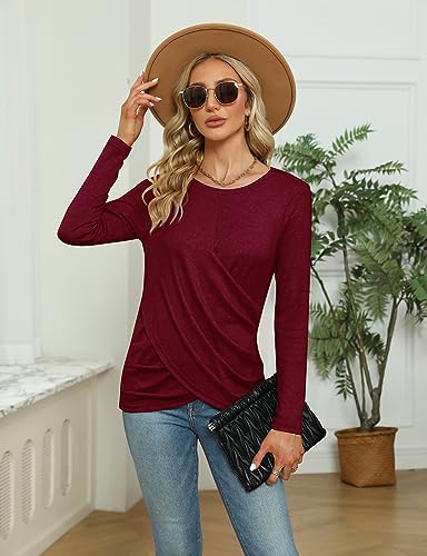 Image of SimpleFun Womens Tops Long Sleeve Shirts V Neck Loose Twist Knot Fall Tunic