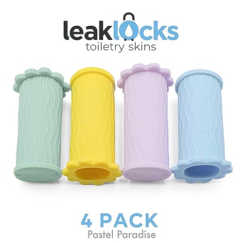 LeakLocks® Toiletry Skins™ Elastic Sleeve for Leak Proofing Travel Container in Luggage. For Standard and Travel Sized Toiletries. Reusable Accessory for Travel Bag Suitcase and Carry-on Luggage2