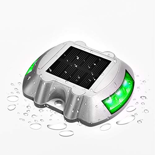 JIGUOOR Solar Deck Lights LED Driveway Lights Solar Powered Dock Light Outdoor IP68 Waterproof Road Markers for Step Sidewalk Stair Boat Garden Ground Pathway Yard (Green, 1 Pack)