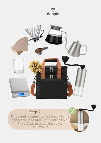 Image of DOPPIO Coffee Maker Dripper Set, 9-Pcs Pour Over Coffee Maker Brewing Set with 600ml Glass, Gooseneck Kettle, V60 Glass, Dripper & Carry Case,Gift-Grey (Premium Kit) for Home,Office & travelling