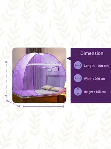 Image of Foldable King Size Mosquito Net | Double Bed Machardani | Durable 30 GSM Polyester Fabric Net Double (6 x 6) feet Bed (Purple)