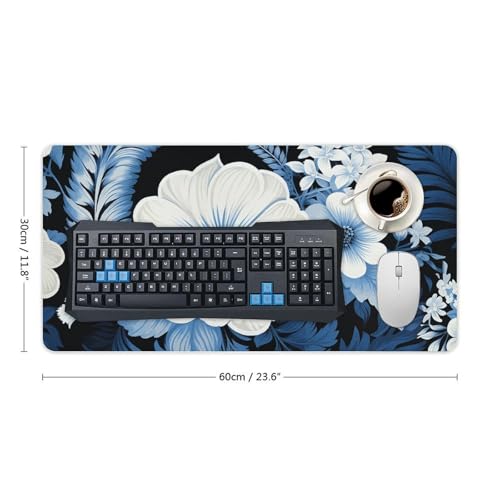 Desk Pad Protector 24x12 Inch Extendido Floral Azul y Blanco miniatura 2