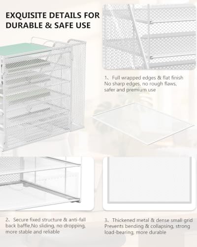 Image of WALI Desk File Organizer, 6 Tier Desktop Paper Letter Tray Organizer with Drawer and 2 Pen Holders, Office Desk Accessories & Workspace Organizers for Office, Home Supplies(DO007DH-W), 1 Pack, White