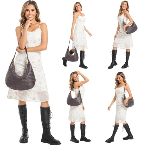Image of Shoulder Handbags Shoulder Bag for Women Totes Woven Vegan Leather Bag Hand Bag Working Lightweight Bags With Zipper