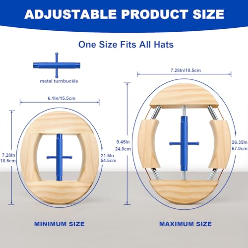 Image of 4 Way Hat Stretcher, Hat Stretcher for Fitted Hats, Heavy Duty Hats Shaper Extender w. Lever Wrench for Men All Kind of Caps