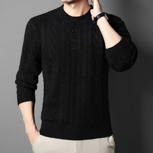 DGHM-JLMY Mens Stand Collar Pullover Sweater Winter Chunky Thermal Sweaters Casual Cable Knitted Quarter Button Sweaters4