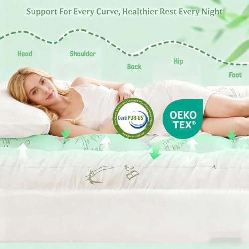 Full Bamboo Mattress Topper, Thick Pillow Top for Hot & Side Sleepers - 2