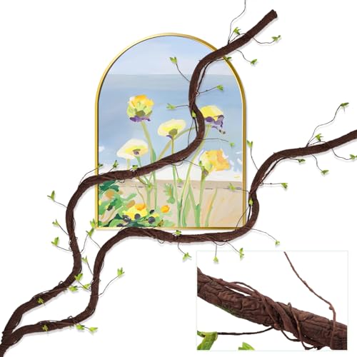 2PCS Fake Artificial Tree Branches for Decoration 63 Bendable Fake Cane Vine Branch Plants Trunk Garland with Green Leaves Wall Hanging Tree Branch for Home Wedding Garden Decor