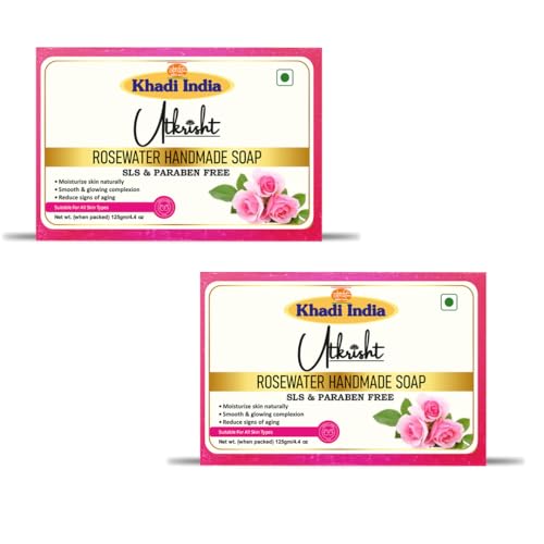 Image of Khadi Rosewater Handmade Soap Bathing Bar 125g (Pack of 2) | Natural & Herbal | Hydrates & Nourishes Skin | For Sensitive & Irritated Skin | Softens, Refreshes & Rejuvenates | All Skin Types