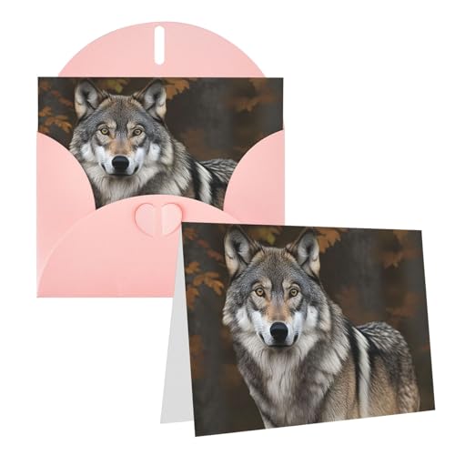 QMNEHJ グリーティングカード サンキューカード 封筒付き ブランクノートカード 4x6インチ バースデーカード ワイルドワイルド グレー ウルフ ウェディングカード お悔やみカード おもしろい 思考カード あらゆる機会に