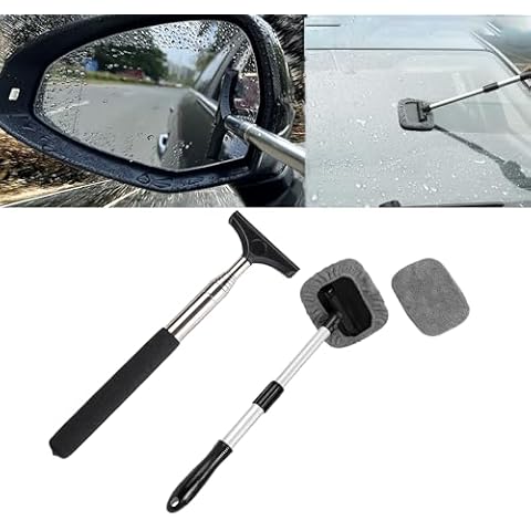 LJDJ Car Rearview Mirror Wiper 2 pack Universal Automotive Car Accessories Telescopic Auto Mirror Squeegee Cleaner 98cm Long Handle Portable Car Cleaning Tool Mirror Glass Water Mist Cleaner (Black01) Cover