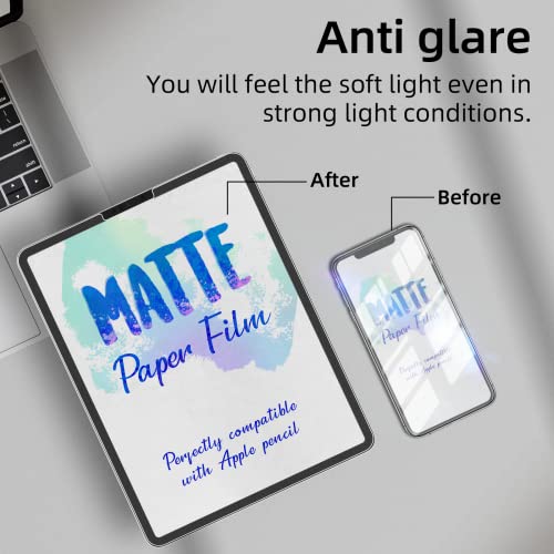 Image of 2 PACK Paper Screen Protector for iPad Pro 11 In (2022,2021,2020,2018) /iPad Air 5th (2022) /iPad Air 4th Gen (2020) 10.9 inch, Matte Anti Glare Blue Light Filter PET Feel Like Paper Screen Shield, Bubble Free HD Texture Film for Writing, Drawing and Taking Notes