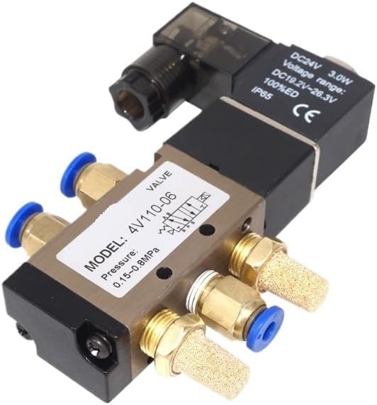 4V110-06 Air Solenoid Valve 5 Way Port 2 Position Gas Pneumatic Electric Magnetic Valve 12V 24V 220V Coil Volt 4mm 6mm 8mm Hose(4V110-06 AC380V,With 4mm Fittings)